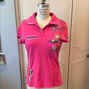 Double D Ranch Pink Heavily Embellished Embroidered Women's Polo Shirt